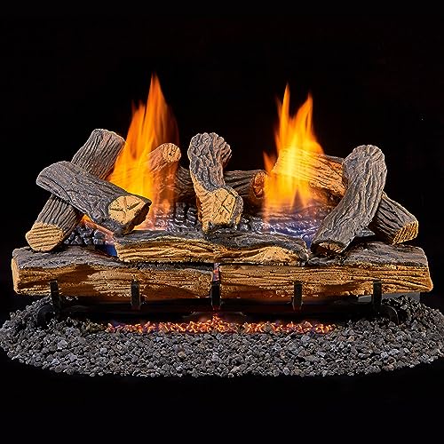 Duluth Forge DLS-24R-1 Dual Fuel Ventless Fireplace Logs Set with Remote Control, Use with Natural Gas or Liquid Propane, 33000 BTU, Berkshire Split Oak, 24 Inches