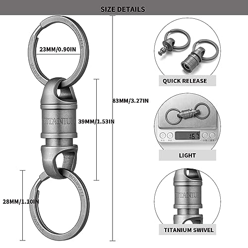 TISUR Titanium Quick Release Swivel Keychain, Heavy Duty Detachable Keychain Connector, Pull Apart Separating Key Chain, Key Ring Holder for Car Keys (1Pc Swivel Keychain +2pcs Titanium Key Rings)