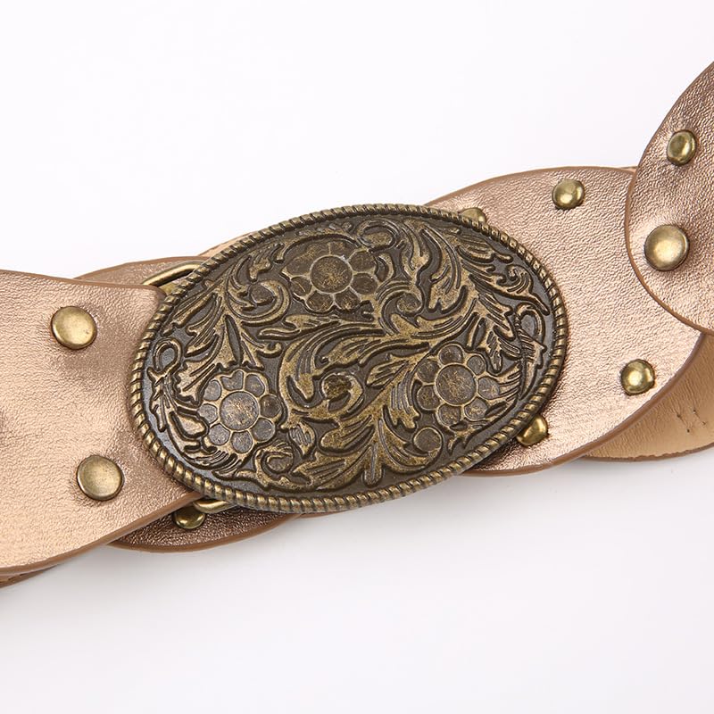 ABYOVRT Women Vintage Y2k Belt Concho Rivet Leather Belts Western Cowgirl E Girl 90s Accessories for Skirts Pants Dress (E-Brown)