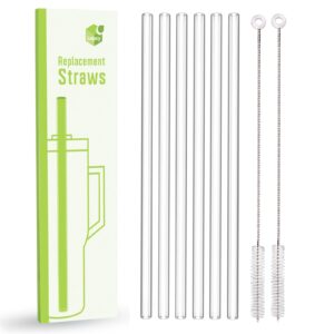 lepcy 12 inch reusable straws for stanley & simple modern 40 oz tumbler. 6 plastic replacement straws + 2 straw cleaner brush. clear and bpa free, protective brush handle protects your finger