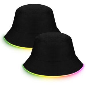 chuarry 2 pcs led light up bucket hat set led light up bucket hat led bucket hat for men and women unisex (black, neon)