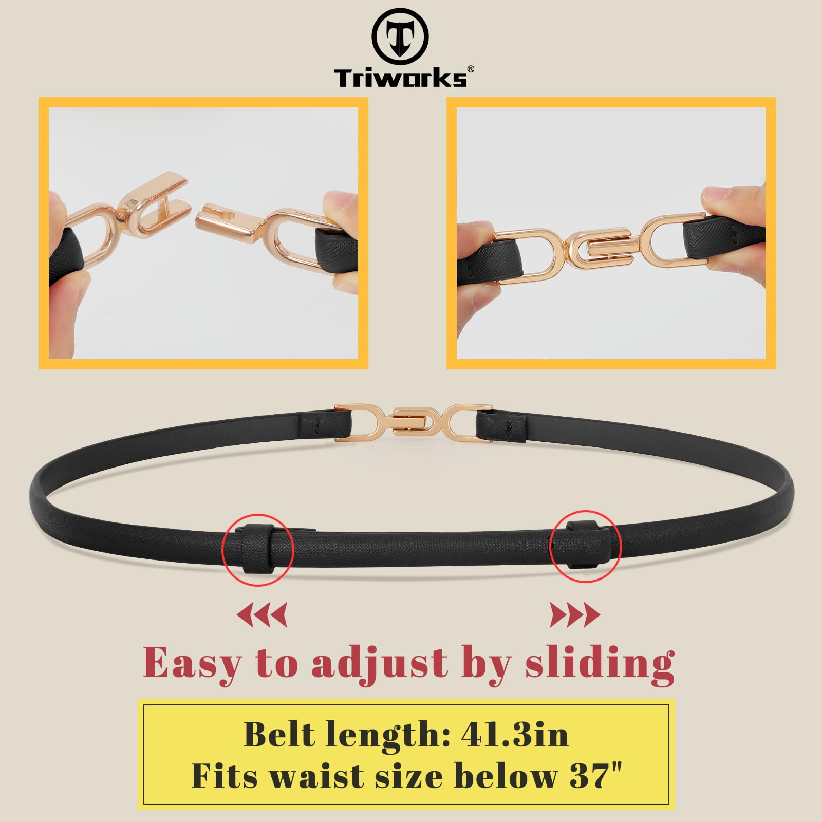 TRIWORKS 3 Pack Women Skinny Leather Belt Adjustable Thin Waist Belts with Alloy Buckle for Dresses Black/Beige/Brown