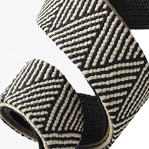 eYLun Women Straw Woven Belt Elastic Braided Stretch Waist Belt Ladies Boho Buckle Dress Buckle Belt Beige