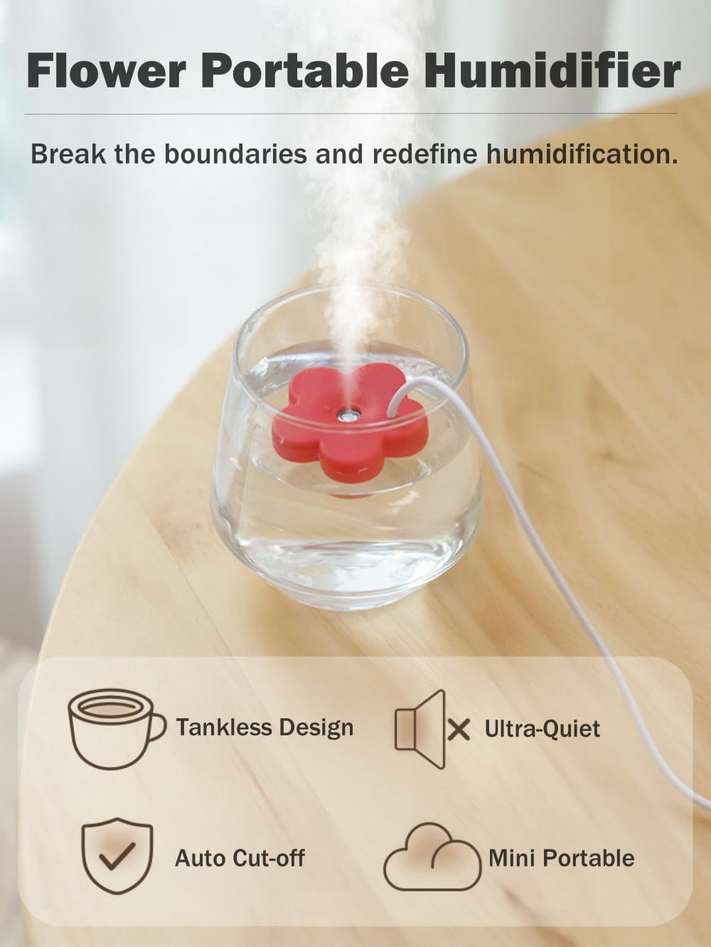 USB Mini Flower Humidifier, Creative Cute Humidifiers Small Personal Portable Air Humidifier Mist Machine Fog Maker Plant Humidifier for Home Bedroom Office Desktop (Flower-Blue+Red)