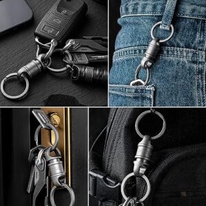 TISUR Titanium Quick Release Swivel Keychain, Heavy Duty Detachable Keychain Connector, Pull Apart Separating Key Chain, Key Ring Holder for Car Keys (1Pc Swivel Keychain +2pcs Titanium Key Rings)