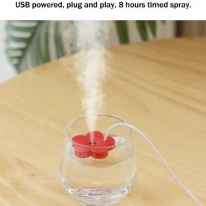 USB Mini Flower Humidifier, Creative Cute Humidifiers Small Personal Portable Air Humidifier Mist Machine Fog Maker Plant Humidifier for Home Bedroom Office Desktop (Flower-Blue+Red)