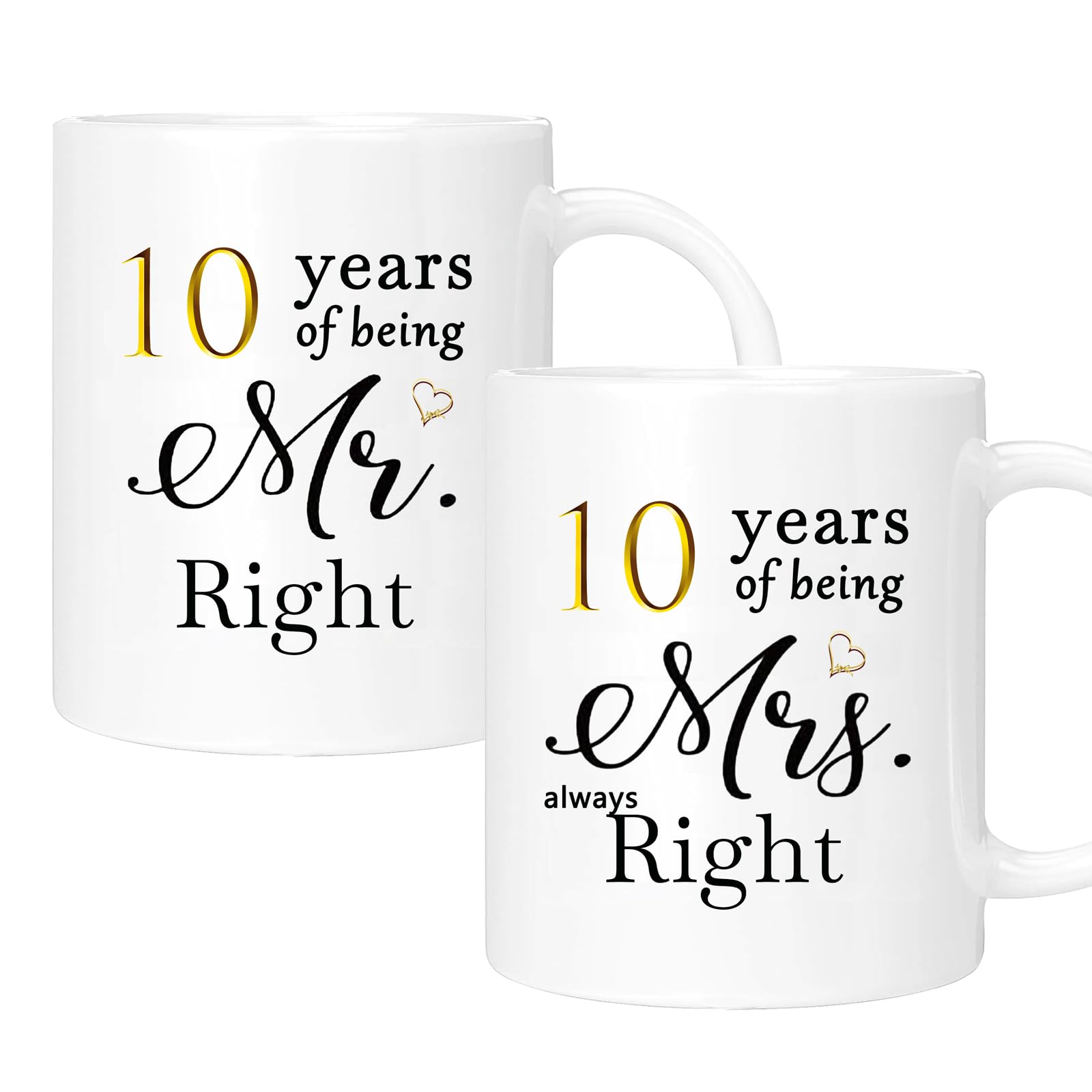 10th Wedding Gifts for Couple, 10th Anniversary Ideal Gifts for Wife Husband Parents Couple Grandparents, 10 Year Anniversary Engagement Gifts for couple, 10th Anniversary Coffee Mug Set of 2, 11oz