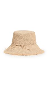 hat attack women's packable raffia bucket hat, natural, tan, one size