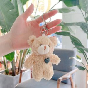 BWESOO Brown Bear Plush Keychain, Stuffed Animals Bag Pendant, Kawaii Plush Rabbit Keychain, DIY Trinket Dog Plush Keyring Car Keychain Pink Heart Teddy Bears Automobile Keychains