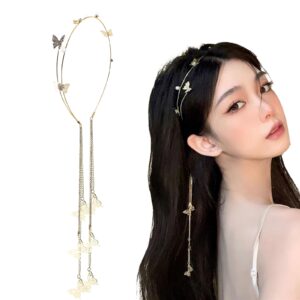 gold wedding butterfly headband crystal tassel headband for women sparkly rhinestone fake earrings hair chain hairhoop hair accessories for women and girls