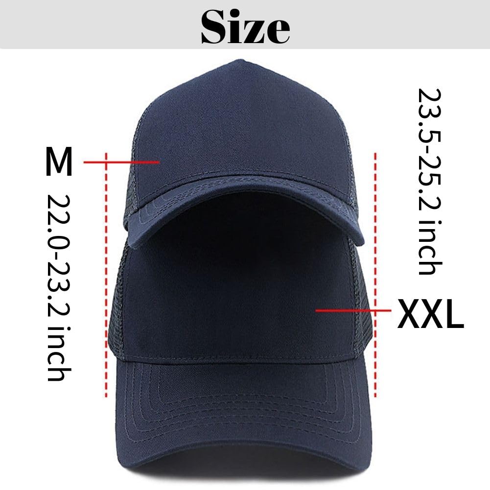 Oversize XXL Baseball Cap Cotton Big Head Hats Solid Color Large Head Hats Plus Size Hat Adjustable 23"-25.5"