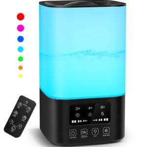 cool mist humidifiers for bedroom, upgraded humidifiers for large room baby home plants, quiet 3l ultrasonic air humidifier top fill with remote control, adjustable nozzle, night light, auto shutoff