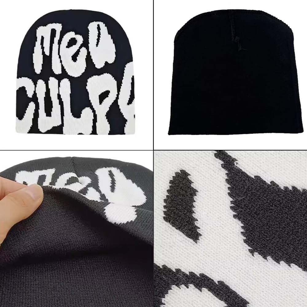 Arcimatto Y2k Spider Beanie Hat Wool Acrylic Knit Skull Cap Winter Warm Streetwear MEA Design Hats for Women Man Teenagers(MEA Black)