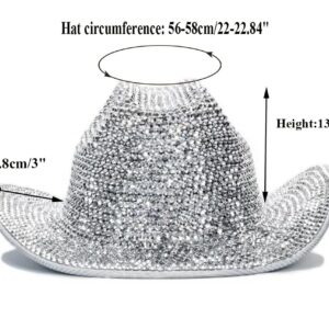 Silver Rhinestone Western Cowboy Hat for Womens - Glitter Cowgirl Hat for Disco Parties and Costumes