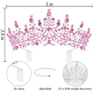 Bolonar Pink Crystal Birthday Crown for Women Birthday Queen Tiara with Combs Glitter Birthday Sash Happy Birthday Party Decorations Birthday Gifts