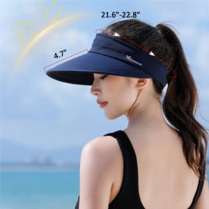 Peicees Zip-Off Wide Brim Visor Hat for Women Packable Sun Hat for Golf Hiking Gardening UV Protection Summer Beach Hat Beige