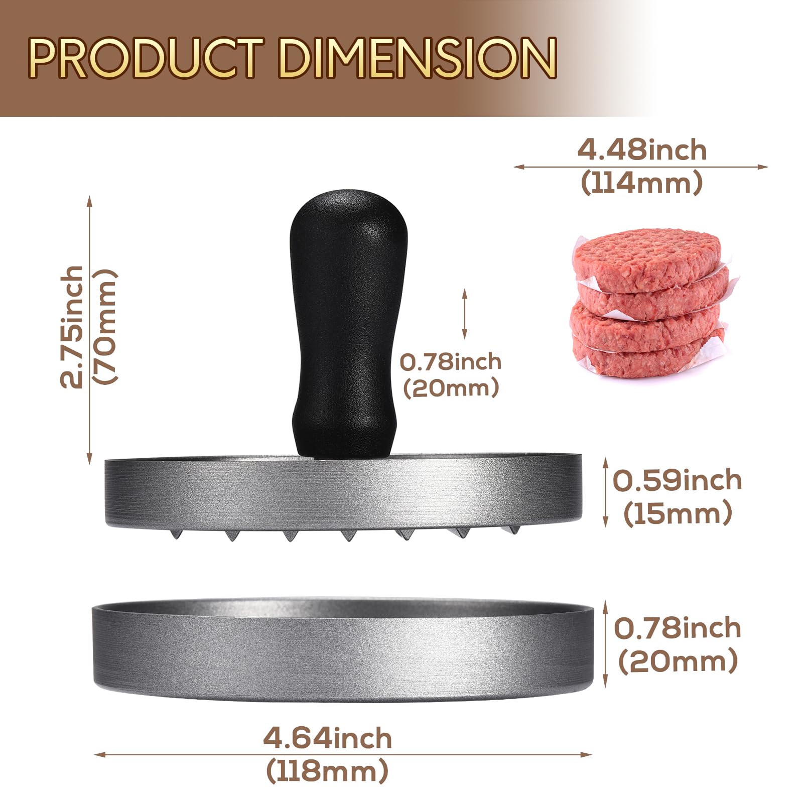 TIFMI 7" Burger Press & 4.6" Hamburger Press Patty Maker, Non-Stick Aluminum with 100 Patty Papers BPA Free, Cast Iron Grill Press for Perfectly Seared Bacon,Panini,Steak & Sandwiches