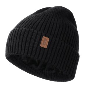 wmcaps warm beanie for men women, fleece lined beanie warm winter caps unisex fashion knit cuffed cap (black)