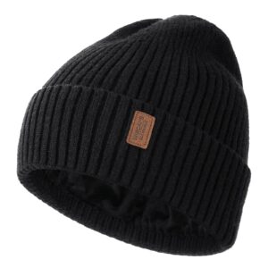 Wmcaps Warm Beanie for Men Women, Fleece Lined Beanie Warm Winter Caps Unisex Fashion Knit Cuffed Cap (Black)