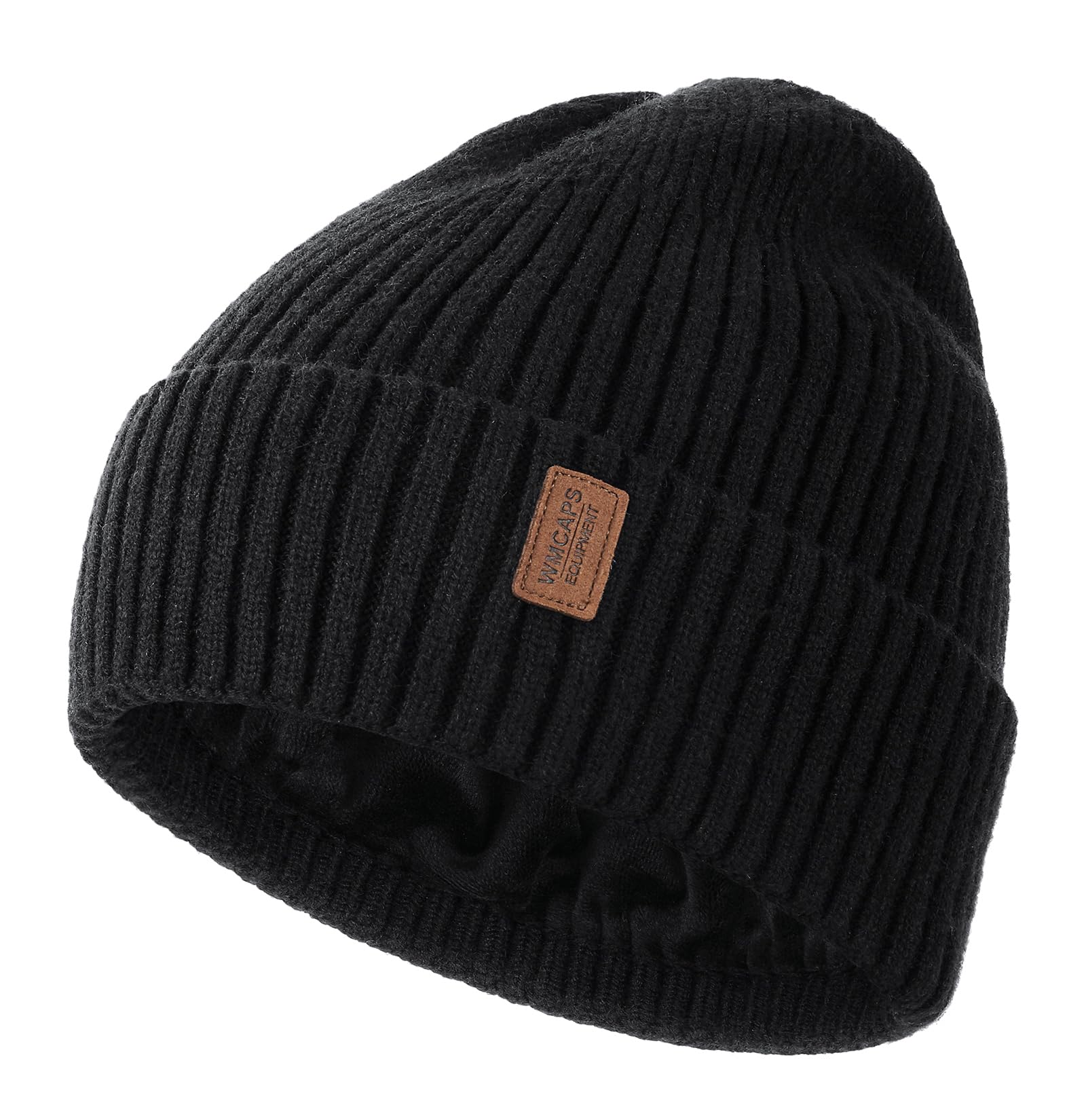 Wmcaps Warm Beanie for Men Women, Fleece Lined Beanie Warm Winter Caps Unisex Fashion Knit Cuffed Cap (Black)