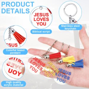 Ferreve 100 Pcs Jesus Loves You Acrylic Keychains with Tassels Christian Gifts Bulk Operation Christmas Supplies Religious Keychain for Women Church Christian Gift