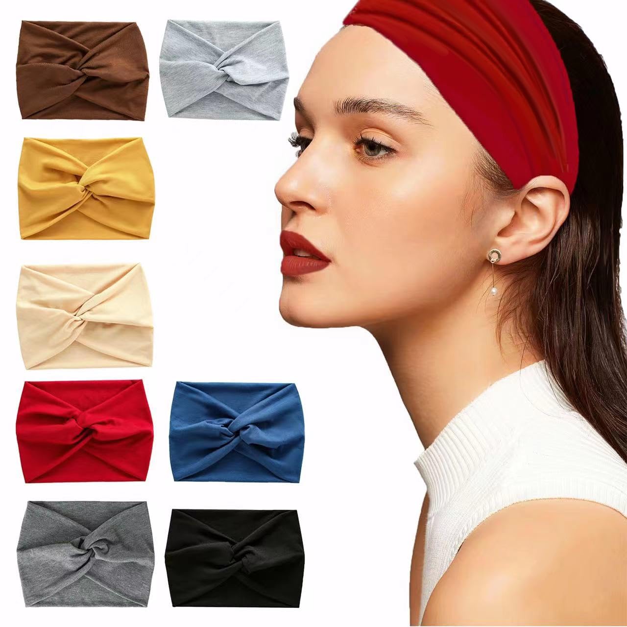 BrillaraSymm Headbands, 8 Pack Extra Large Turban Wraps Non-slip Workout Hair Bands for Women, Wide Headbands for Women's Hair Sport Yoga Hair Bands, Polyester, HAIRBAND, Women's Hair Accessories