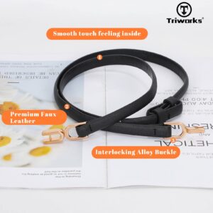 TRIWORKS 3 Pack Women Skinny Leather Belt Adjustable Thin Waist Belts with Alloy Buckle for Dresses Black/Beige/Brown