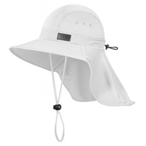 Sukeen Cooling Sun Hat for Men Women UPF50+ Wide Brim Fishing Hat with Neck Flap Adjustable Foldable Bucket Hat for Hiking White