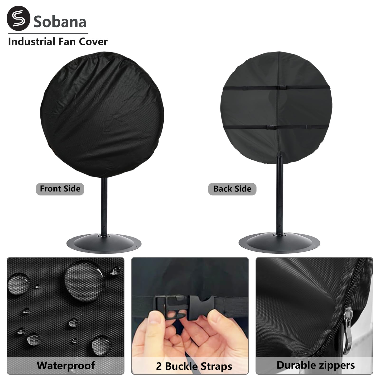 Sobana Wall Mount Fan Cover,Suitable for 24 Inch Industrial Fan and Pedestal Fan,Waterproof Dust Proof Proof Anti-UV Outdoor Fan Covers,Black