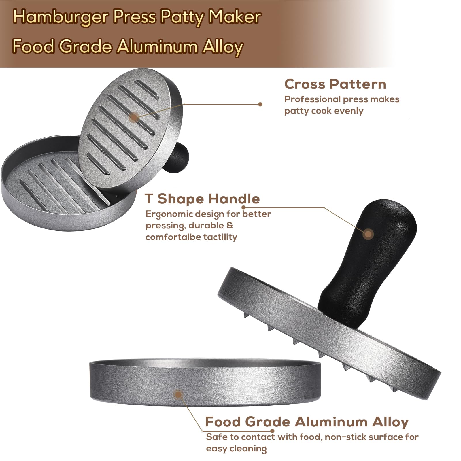 TIFMI 7" Burger Press & 4.6" Hamburger Press Patty Maker, Non-Stick Aluminum with 100 Patty Papers BPA Free, Cast Iron Grill Press for Perfectly Seared Bacon,Panini,Steak & Sandwiches