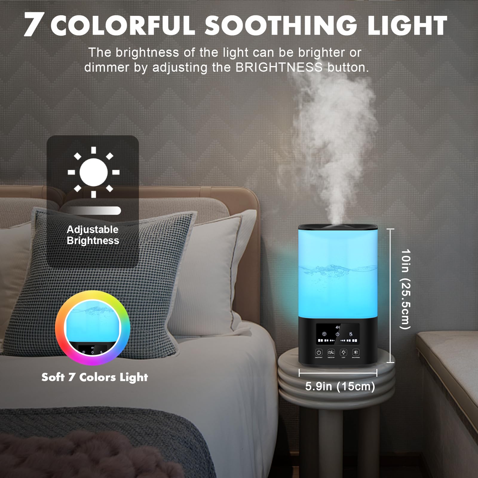 Cool Mist Humidifiers for Bedroom, Upgraded Humidifiers for Large Room Baby Home Plants, Quiet 3L Ultrasonic Air Humidifier Top Fill with Remote Control, Adjustable Nozzle, Night Light, Auto Shutoff