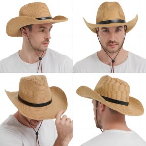 EINSKEY Straw Cowboy Cowgirl Hat for Men Women, Adjustable Sombrero Sun Hat with Shapeable Wide Brim & Detachable Chin Strap