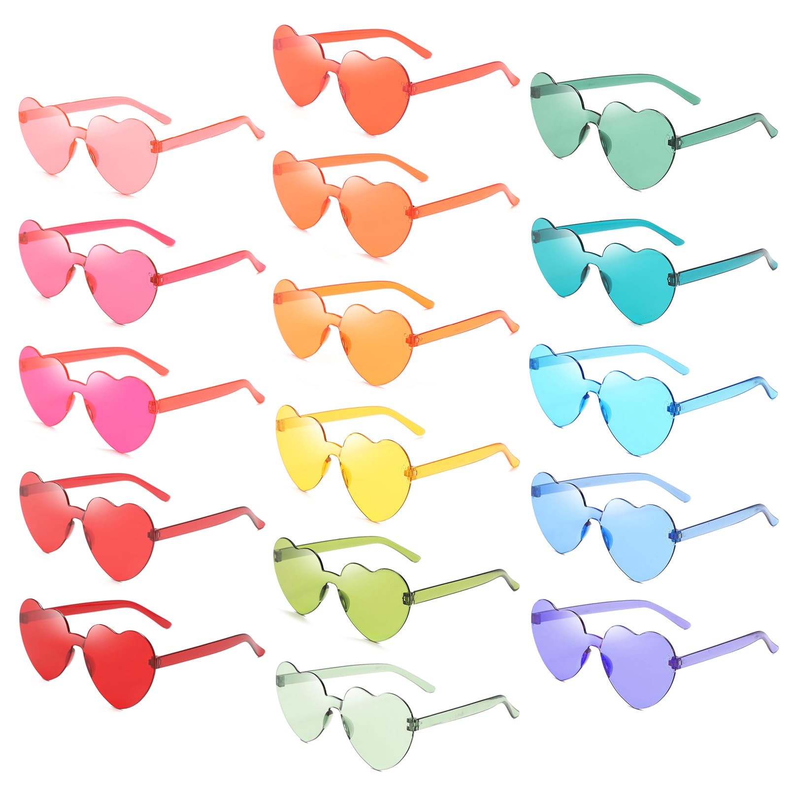 Matcheck 16 Heart Shaped Rimless Sunglasses Transparent Candy Mixed Color Glasses Clear Party Eyewear for Women