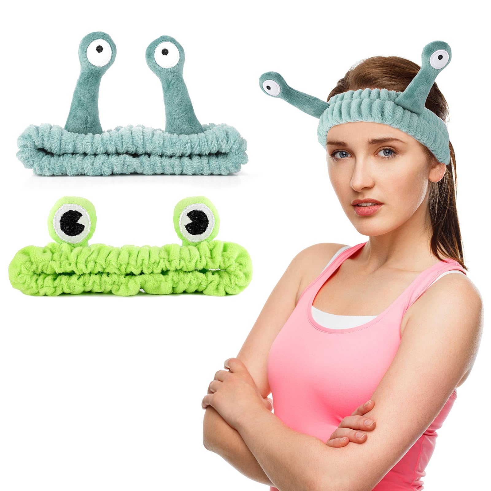 Molain 2Pcs Frog Headband Face Wash Headband, Spa Hair Bands Makeup Headbands Women Cartoon Cute Coral Fleece Elastic Headband Creative Hair Accessories for Washing Face Shower Sports Beauty Skincare