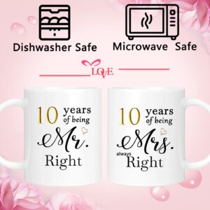 10th Wedding Gifts for Couple, 10th Anniversary Ideal Gifts for Wife Husband Parents Couple Grandparents, 10 Year Anniversary Engagement Gifts for couple, 10th Anniversary Coffee Mug Set of 2, 11oz