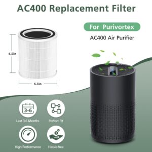 2 Pack AC400 Air Purifiers Replacement Filter for Purivortex AC400 Air Purifier, 3-in-1 H13 True HEPA Technology High Efficiency, White