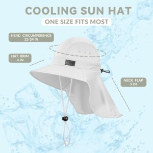 Sukeen Cooling Sun Hat for Men Women UPF50+ Wide Brim Fishing Hat with Neck Flap Adjustable Foldable Bucket Hat for Hiking White