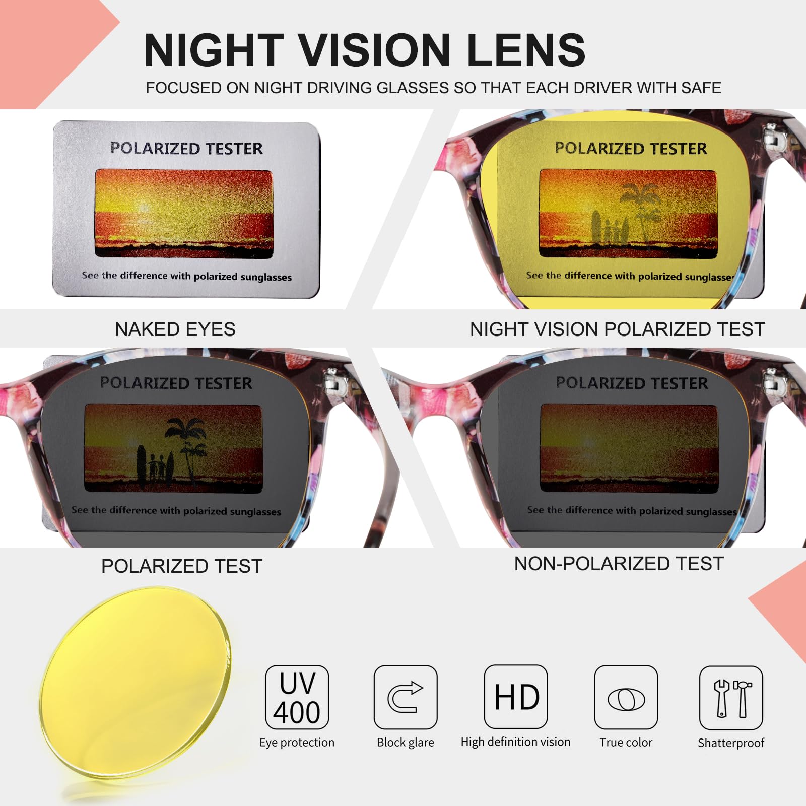 HAOLOTA Night Vision Driving Glasses Polarized HD Yellow Tinted Anti Glare Sunglasses for Men and Women