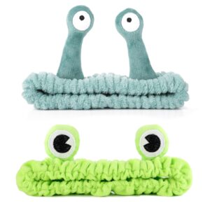 molain 2pcs frog headband face wash headband, spa hair bands makeup headbands women cartoon cute coral fleece elastic headband creative hair accessories for washing face shower sports beauty skincare