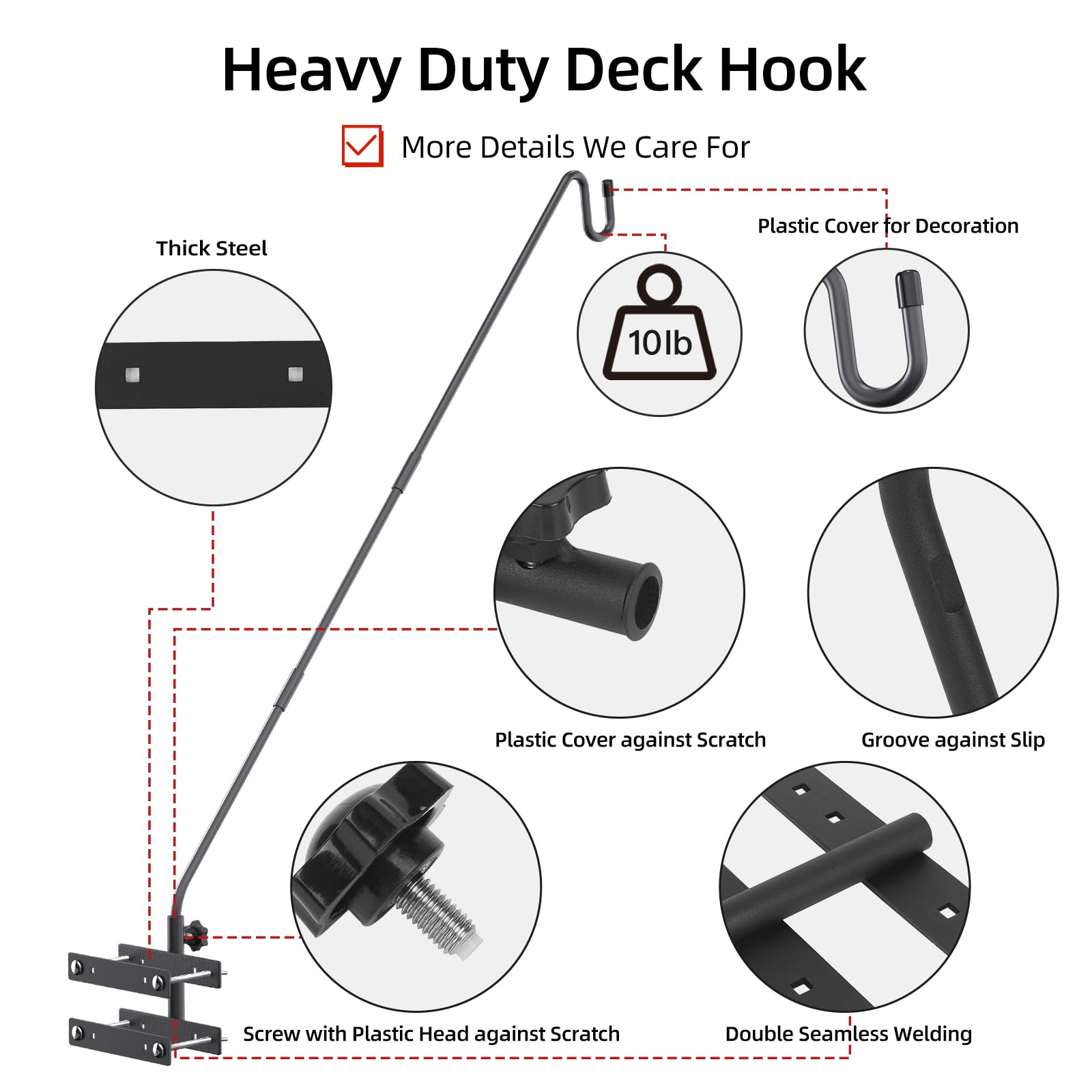 Damukoo Deck Hook-Deck Railing Plant Hanger Outdoor,Bird Feeder Hanger for Deck Railing, Fence Shepherds Hooks Bracket for Hanging Hummingbird Feeder,Planter,Flower Baskets-360°Rotating Pole