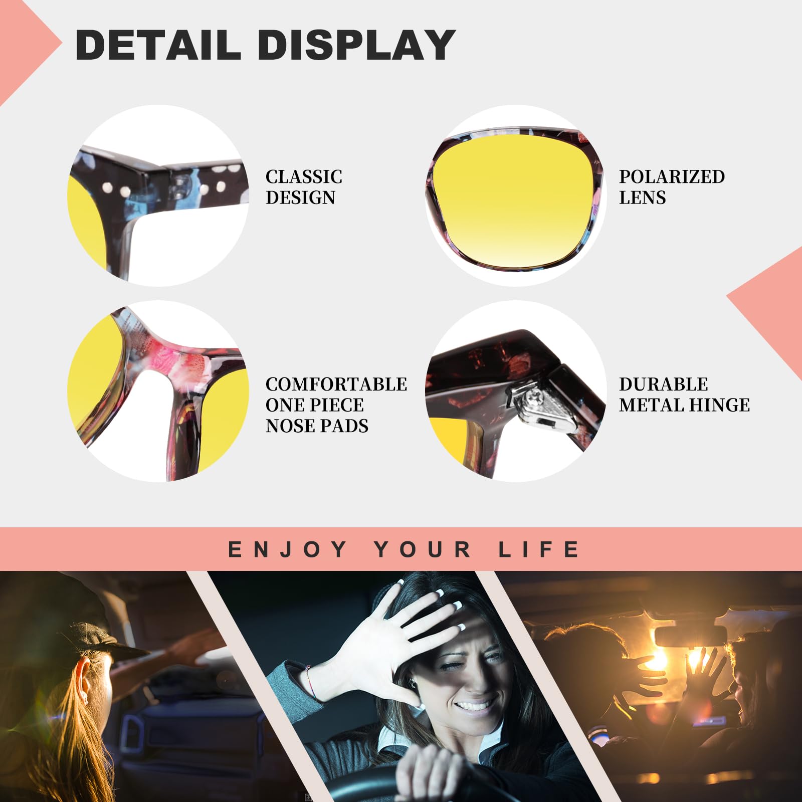 HAOLOTA Night Vision Driving Glasses Polarized HD Yellow Tinted Anti Glare Sunglasses for Men and Women