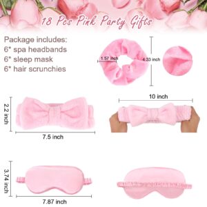 WHAVEL 18 Pcs Sleepover Party Supplies for Girls - Pink Party Favors Include 6 Spa Headband, 6 Silk Eye Mask and 6 Velvet Scrunchies for Spa Birthday, Bachelorette Party, Slumber (Pink)