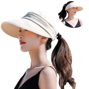 peicees zip-off wide brim visor hat for women packable sun hat for golf hiking gardening uv protection summer beach hat beige