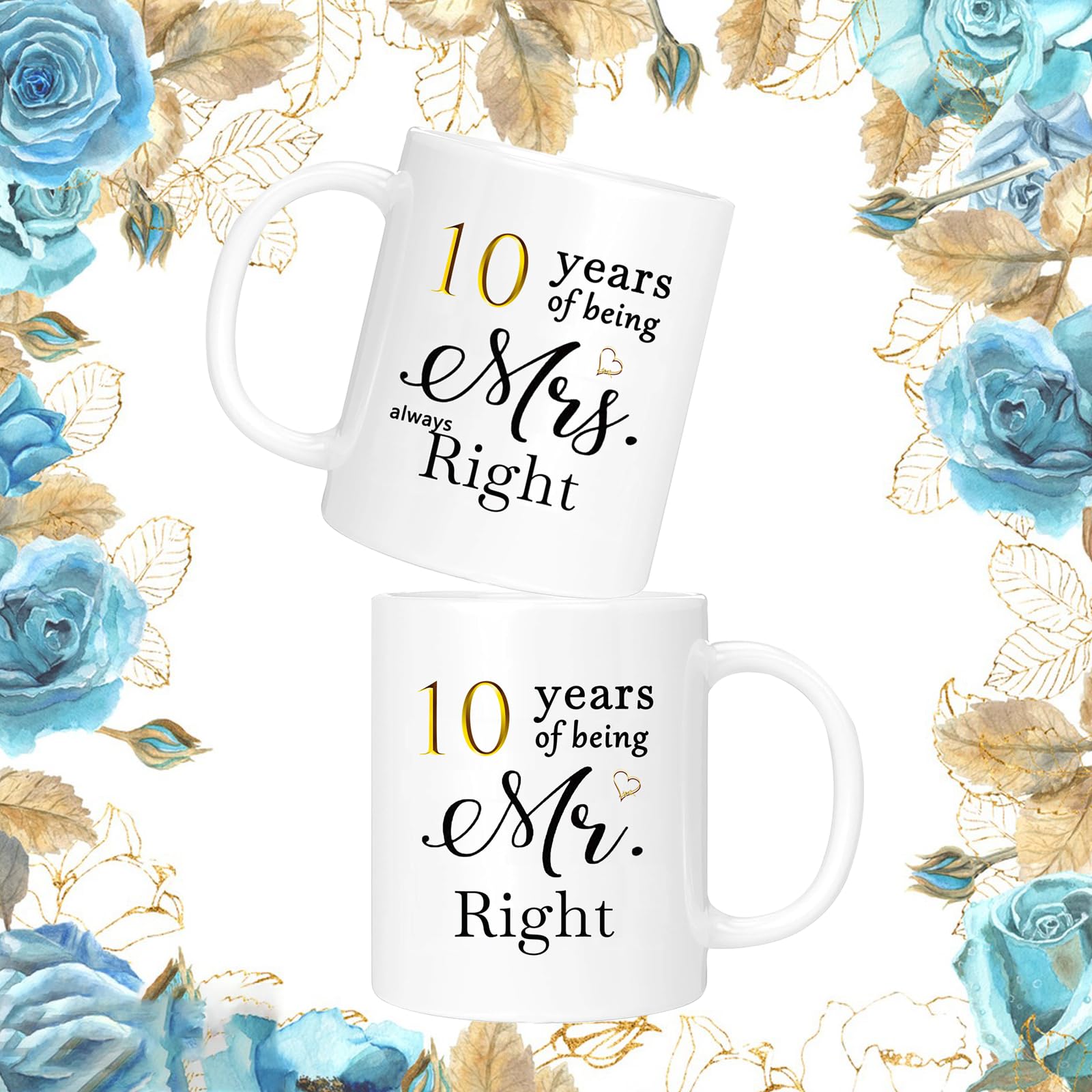 10th Wedding Gifts for Couple, 10th Anniversary Ideal Gifts for Wife Husband Parents Couple Grandparents, 10 Year Anniversary Engagement Gifts for couple, 10th Anniversary Coffee Mug Set of 2, 11oz