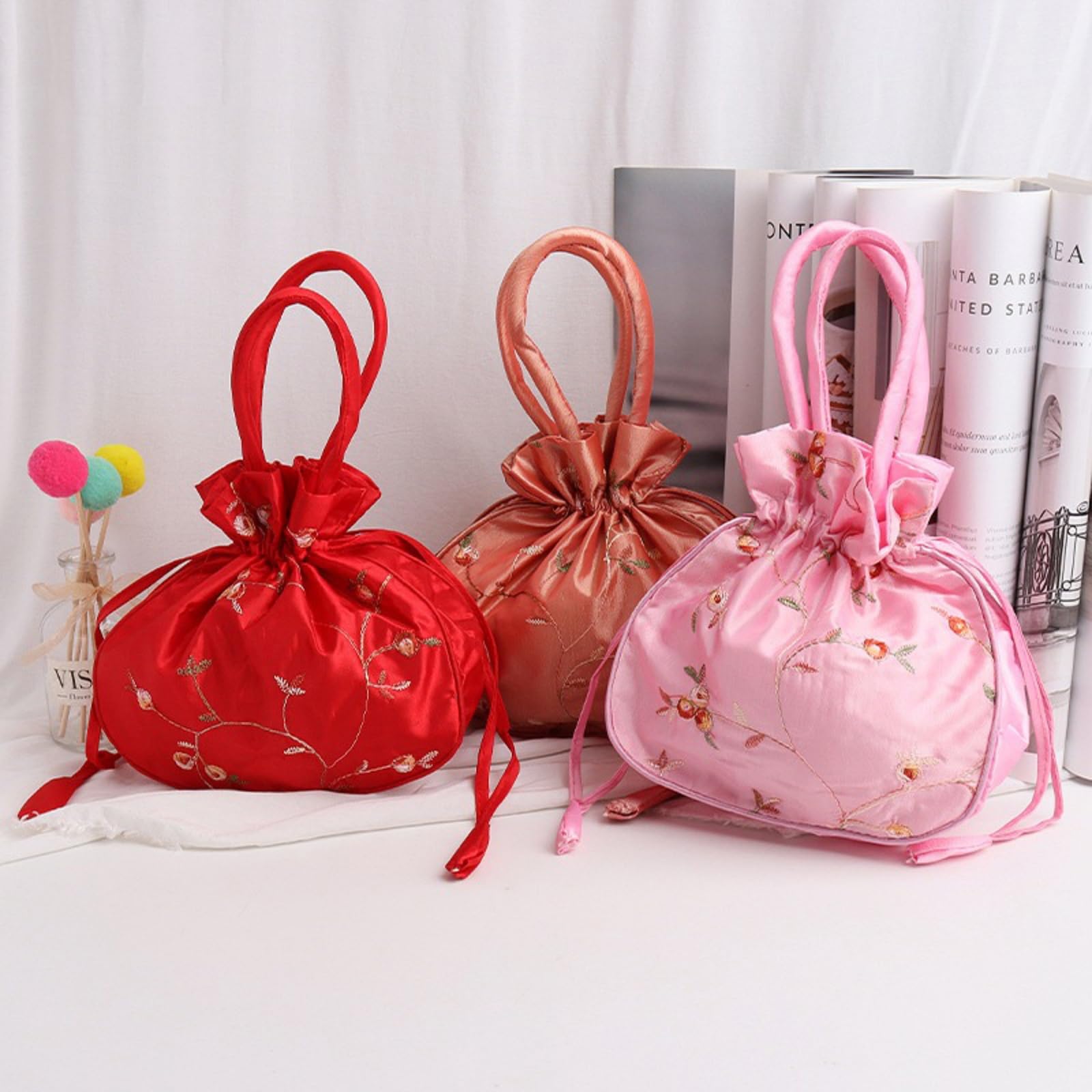 MIAO JIN 8 Pcs Large Silk Brocade Drawstring Jewelry Pouch Bag Retro embroidery Gift bag Hand Bags Pouch for Candy Wedding Party Presents Snacks & Jewelry