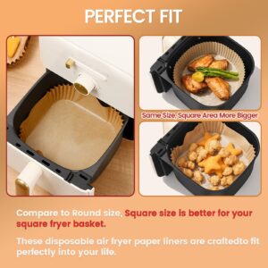 UMETRE air fryer paper liners, 150pcs disposable airfryer liners parchment papers, square 9inch Non-stick sheets, air fryer liners disposable basket, Free of Bleach