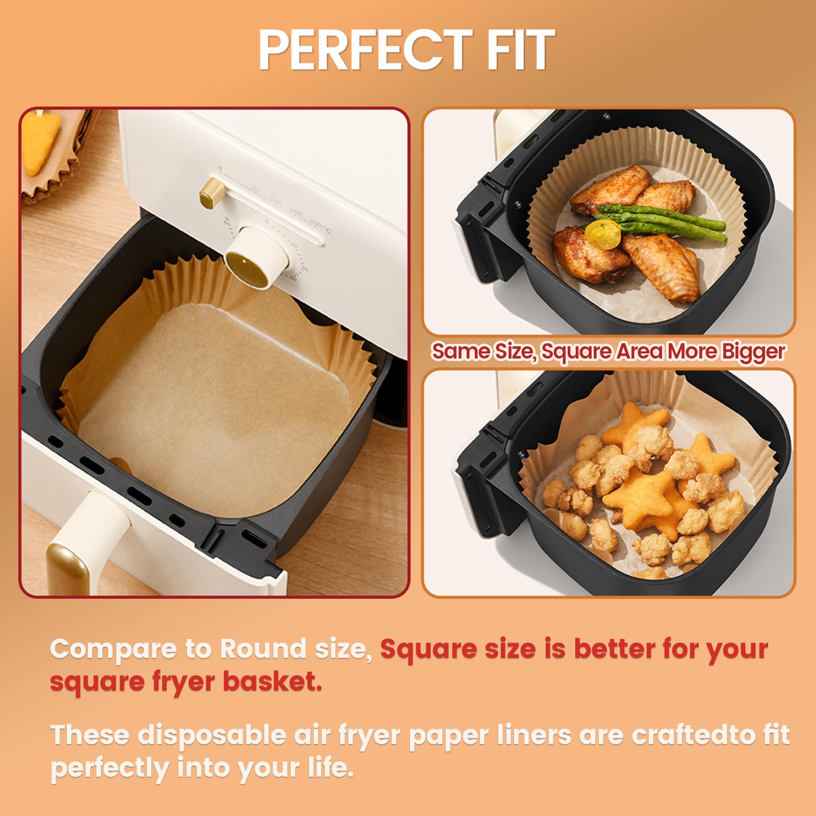 UMETRE air fryer paper liners, 150pcs disposable airfryer liners parchment papers, square 9inch Non-stick sheets, air fryer liners disposable basket, Free of Bleach