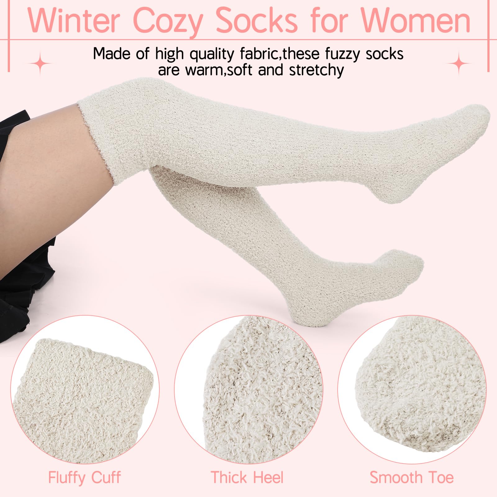 Liitrsh 6 Pairs Women Knee High Fuzzy Socks Soft Long Thigh High Warm stockings Cozy Slipper Plush Socks(Multicolored)