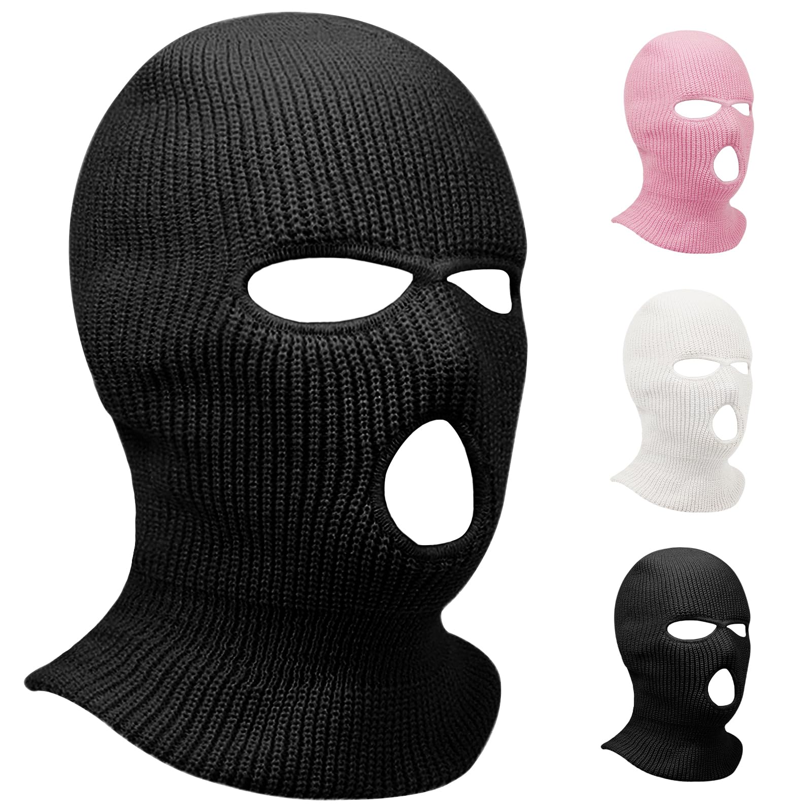 3 Hole Winter Knitted Mask, Full Face Cover Ski Scarf Mask Warm Balaclava for Adult Skiing, Motorcycle, UV Protection, Wind Protection 1234 Black