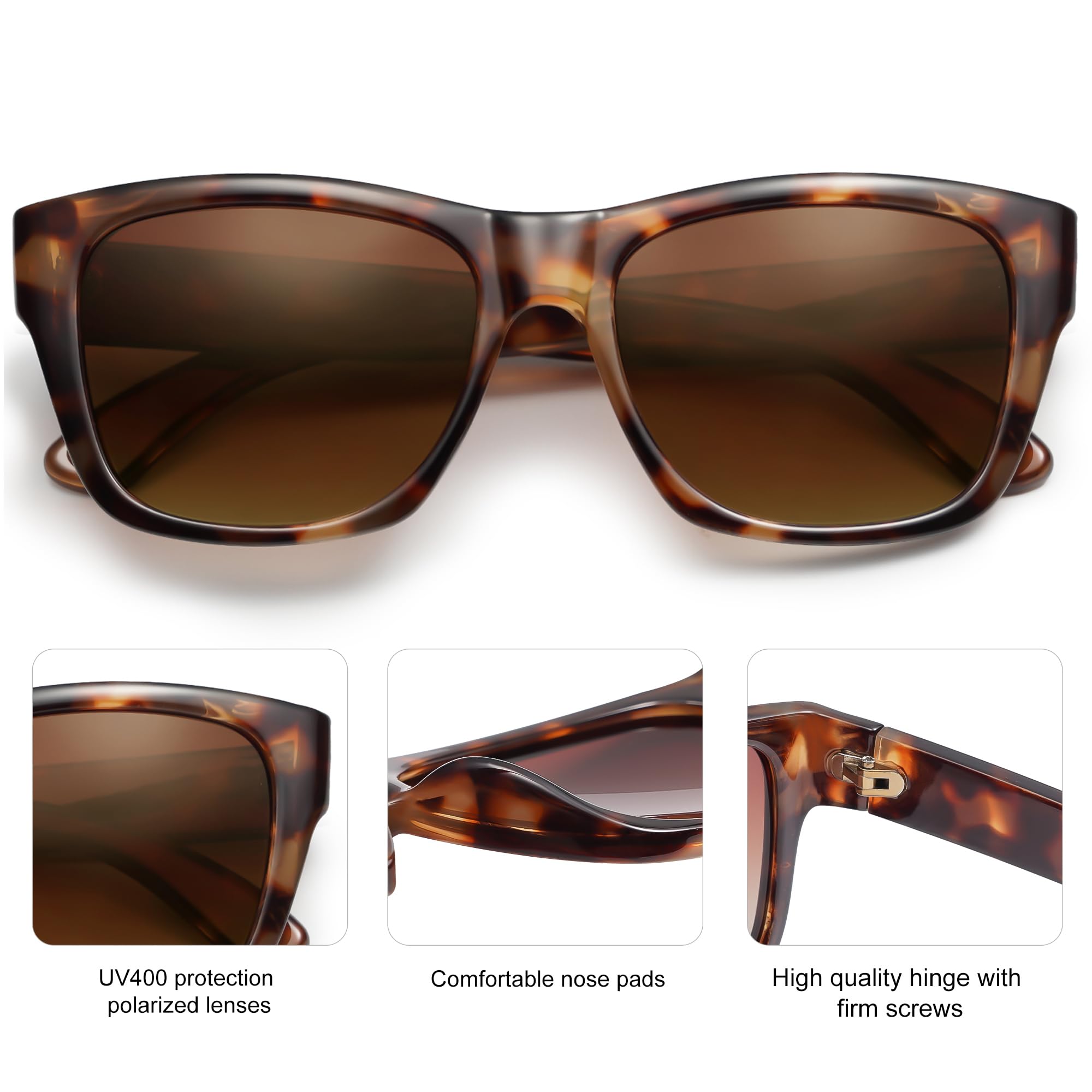 SOJOS Classic Square Polarized Sunglasses for Women Men Retro UV400 Sunnies SJ2280, Brown Tortoise/Gradient Brown